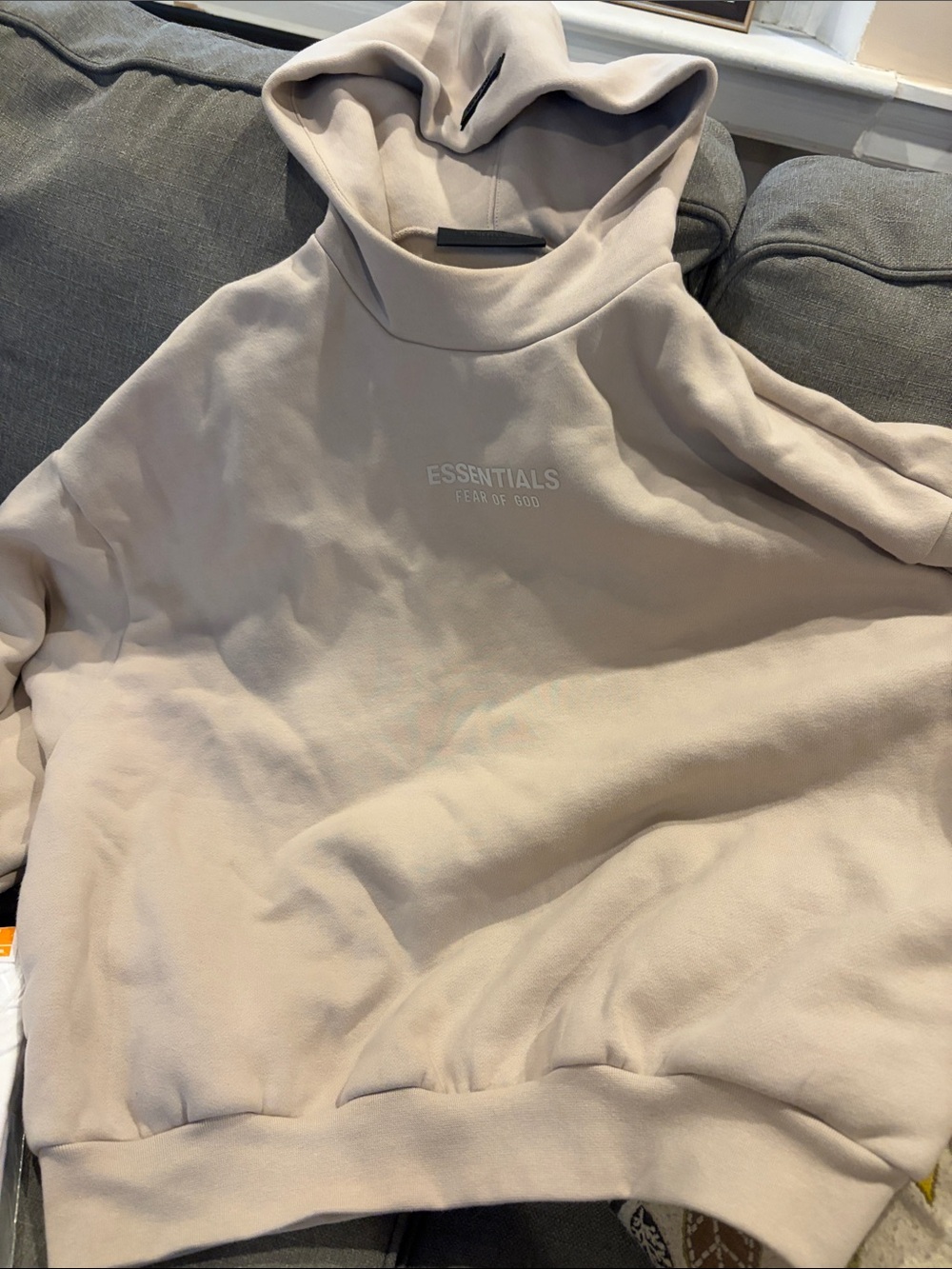 Essentials mens Cream hooded Sweatshirt